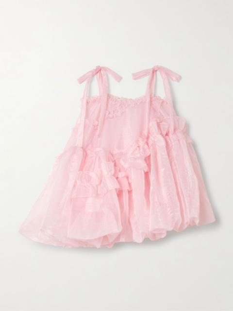 CECILIE BAHNSEN Cristina bow-detailed tiered ruffled crinkled-taffeta mini dress Pastel pink