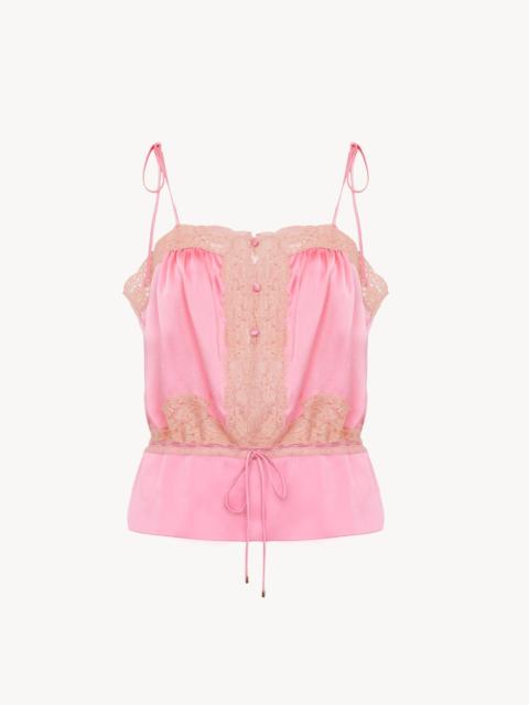 Chloé DRAWSTRING CAMISOLE TOP IN WASHED SILK SATIN & LACE