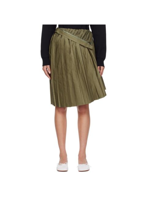 Khaki Pleated Midi Skirt