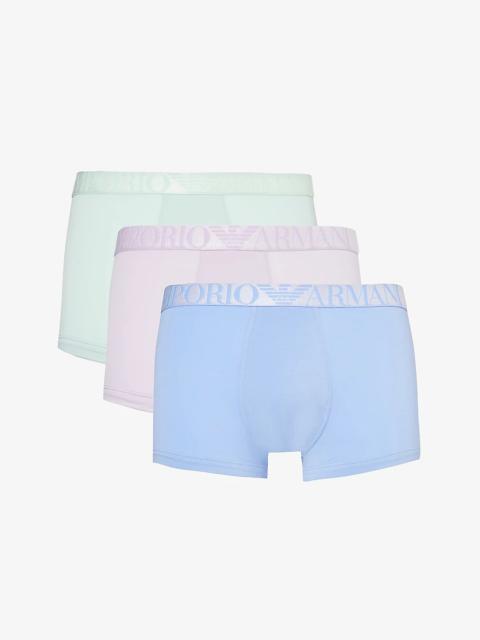 EMPORIO ARMANI Branded-waistband pack of three stretch-organic-cotton trunks