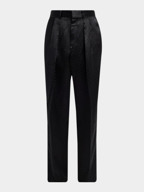 TOM FORD Men's Satin Polka Dot Jacquard Double-Pleated Pants