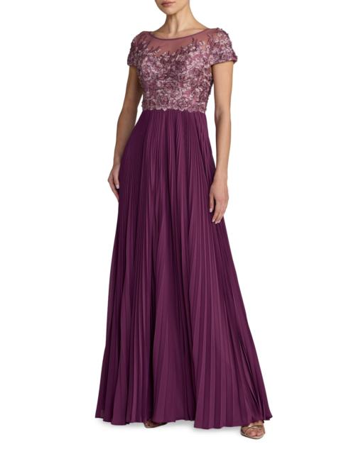 MAC DUGGAL Women's Petite Floral-Embroidered Pleated Gown - Plum