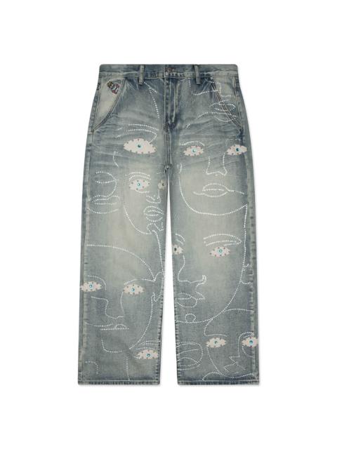 KidSuper STUDDED FACE JEANS - BLUE