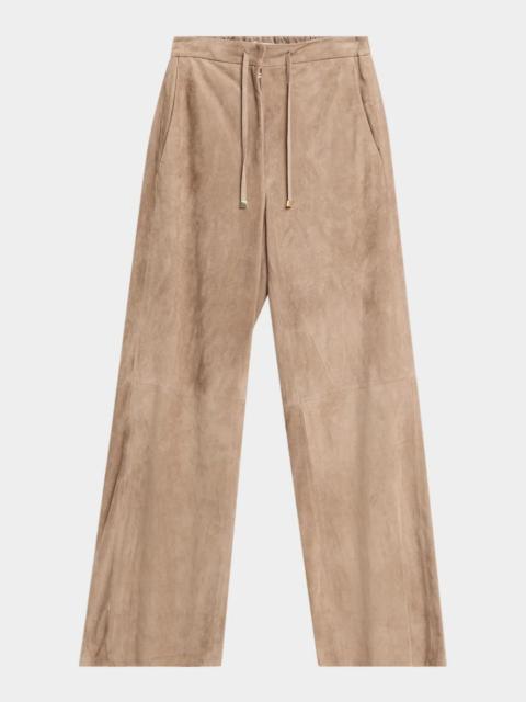 Max Mara Suede Straight-Leg Drawstring Pants