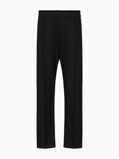 Compact granular virgin-wool elasticated-waist trousers