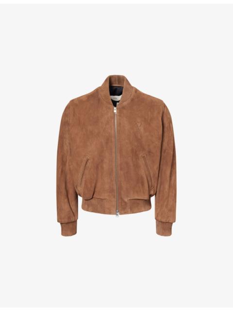 AMI Paris Logo-Embossed Suede Bomber Jacket