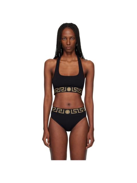 VERSACE Black Nylon-Blend Bikini Top