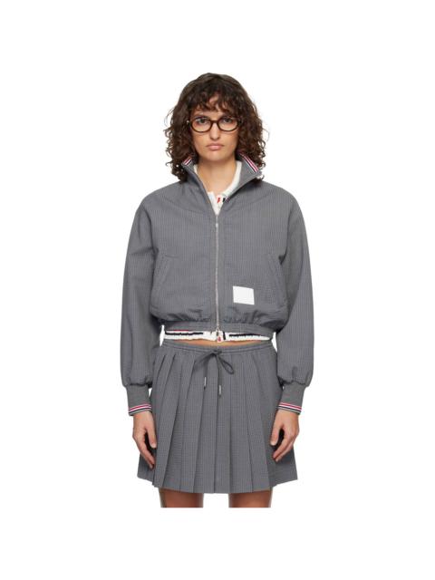 Thom Browne Gray Wool Seersucker Zip Up Track Jacket