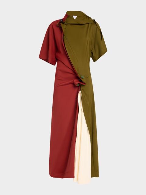Bottega Veneta Colorblock Fluid Stretch Viscose Piercing Dress