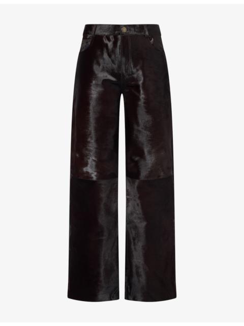 NOUR HAMMOUR Kitty Straight-Leg Pony Hair Trousers