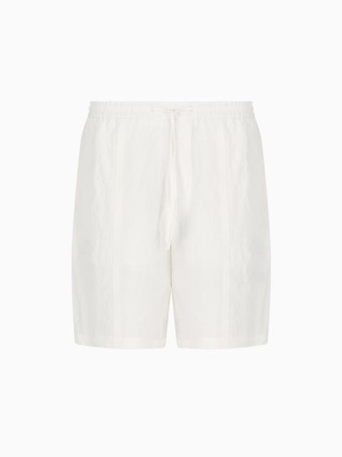 EMPORIO ARMANI Faded linen with a crêpe texture drawstring board shorts with drawstring