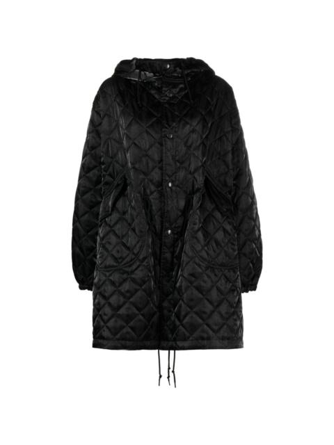 diamond-quilted hooded coat