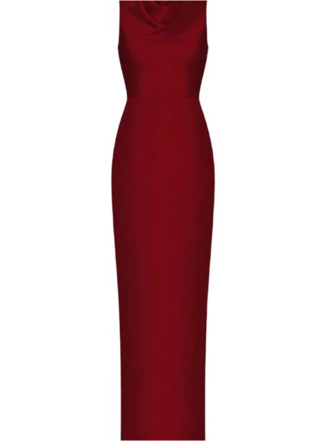 RASARIO DRAPED SATIN GOWN WITH LACE BACK PANEL