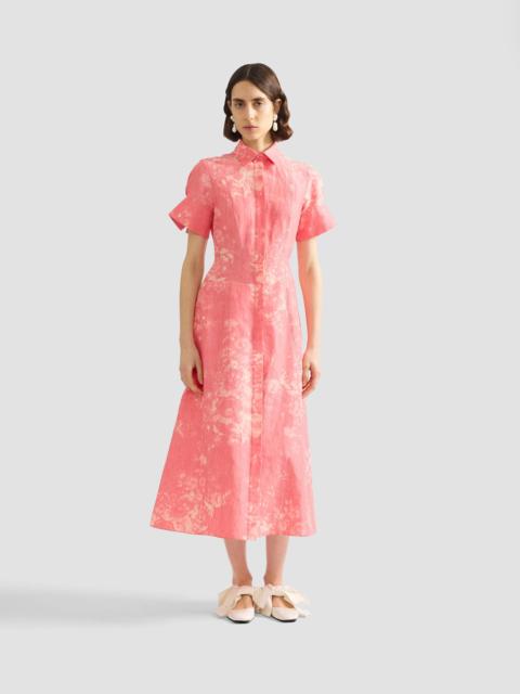 Erdem FLORAL PRINT LINEN CHINE MIDI SHIRT DRESS