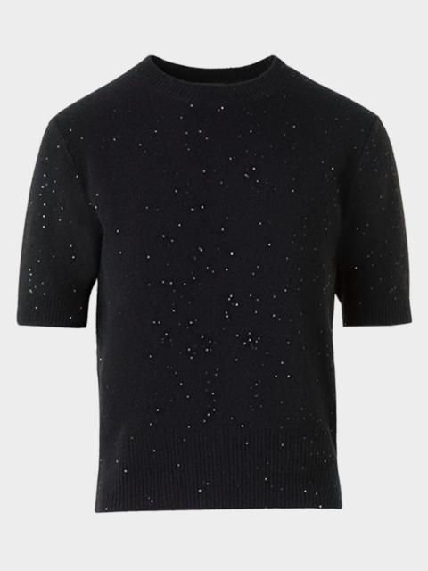 AKRIS Wool-Cashmere Paillette Knit Short-Sleeve Sweater