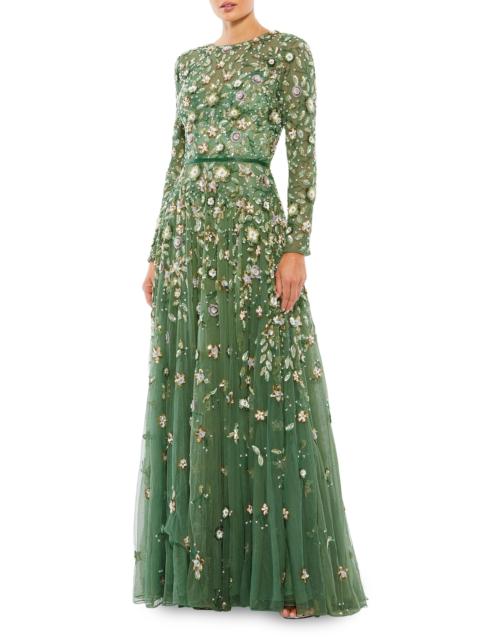 MAC DUGGAL Women's Floral A-Line Gown - Sage