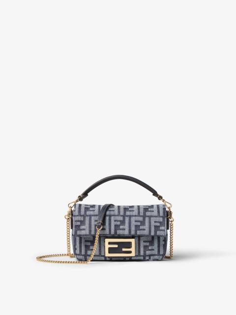 FENDI Baguette® Mini Dark blue denim-effect FF jacquard bag