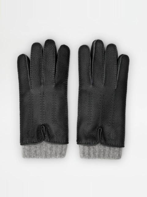 Tod's TOD'S GLOVES IN LEATHER AND CASHMERE - BLACK, GREY, ORANGE