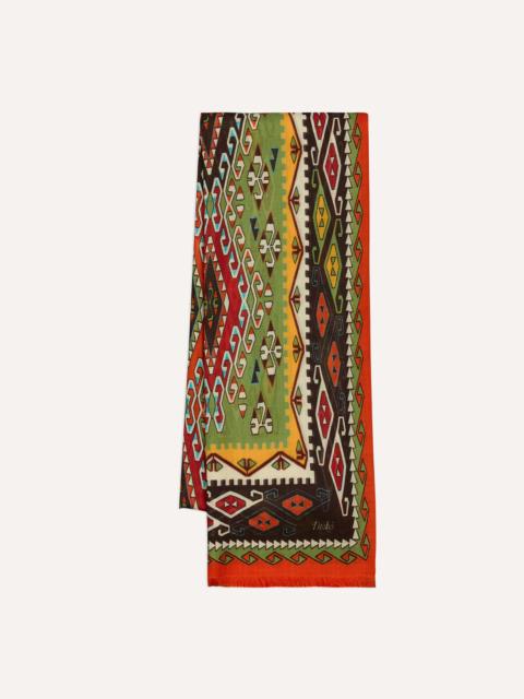 Drake's Red Kilim Print Tubular Wool Silk Scarf