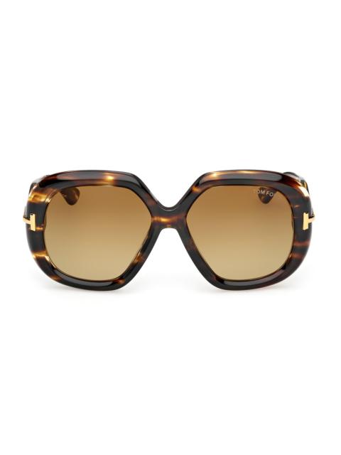 TOM FORD Women's Icon 56MM Geometric Sunglasses - Brown Striped Honey
