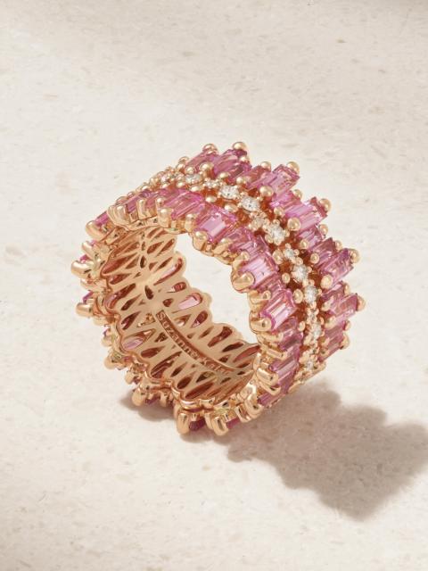 SUZANNE KALAN Triple Row Eternity 18-karat Rose Gold, Sapphire And Diamond Ring