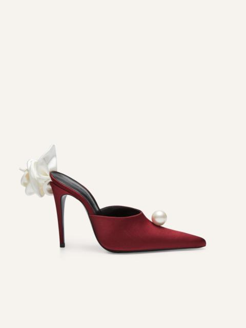MAGDA BUTRYM Pointed flower mules in burgundy satin