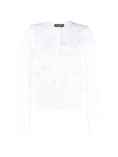 floral-embroidery openwork cardigan