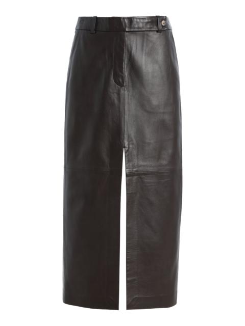 CO Tailored Front-Slit Leather Midi Skirt