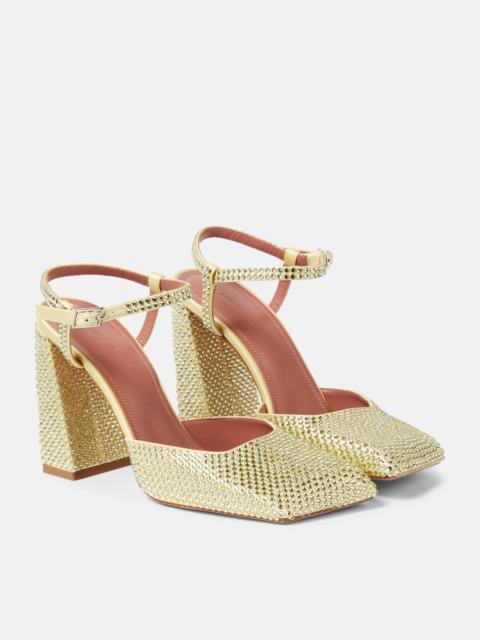 Amina Muaddi Charlotte 95 crystal-embellished satin pumps
