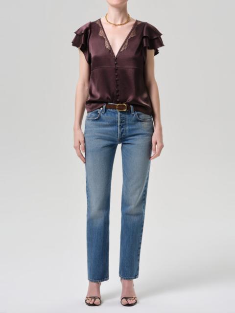 Citizens of Humanity Lola Flutter Lace Sleeve Top In Espresso