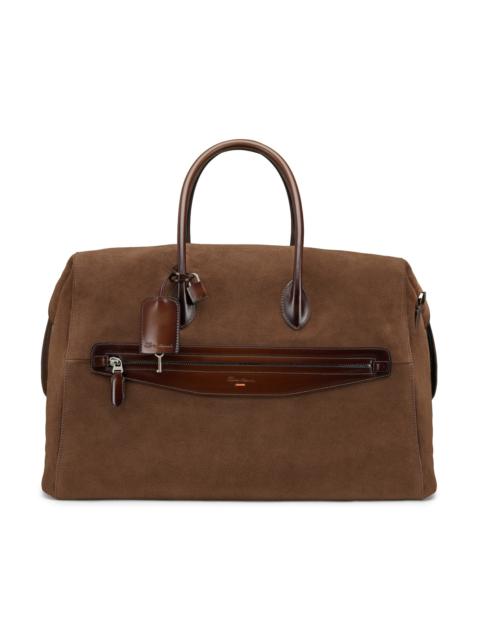 Santoni Brown suede and leather weekend bag