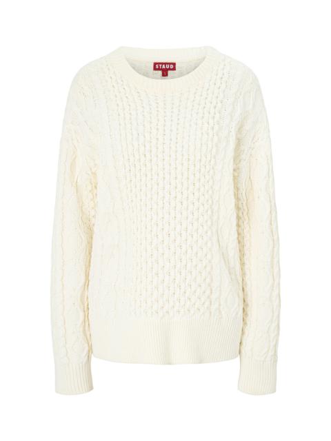 STAUD Tracy Cable-Knit Cotton-Blend Sweater white