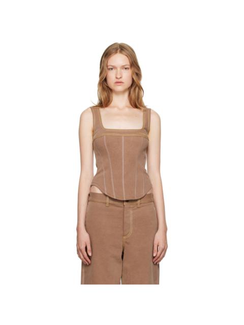 Marni Brown Contrast Stitching Denim Tank Top