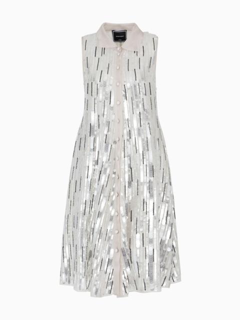 EMPORIO ARMANI Midi dress in silk organza with a blend of all-over hand-embroidered sequins