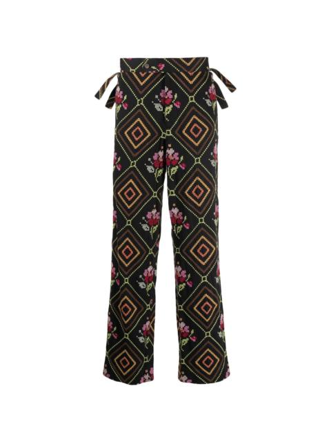 patterned straight-leg trousers