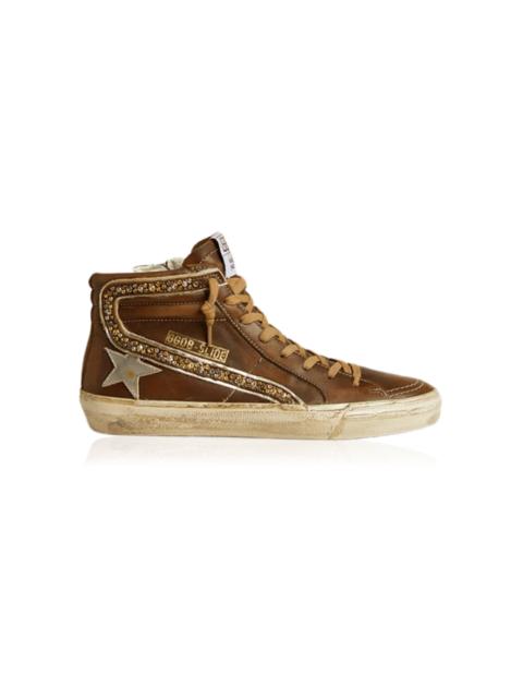 Golden Goose Slide Studded Leather Sneakers brown