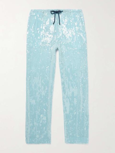 Dries Van Noten Sequinned Georgette Drawstring Trousers