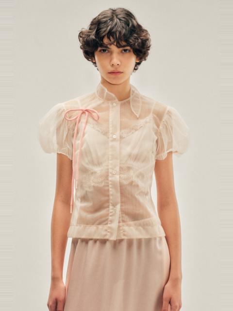 Sheer Offset Fragment Collar Puff Sleeve Shirt
