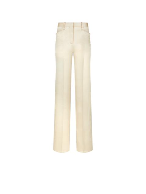 SILK AND WOOL TWILL TAILORED BOOT CUT PANTS