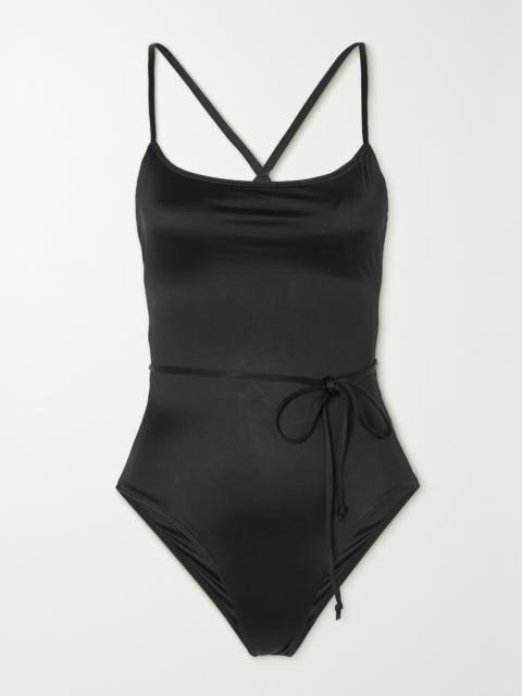 GOOD AMERICAN Vacay Belted Stretch-satin Swimsuit