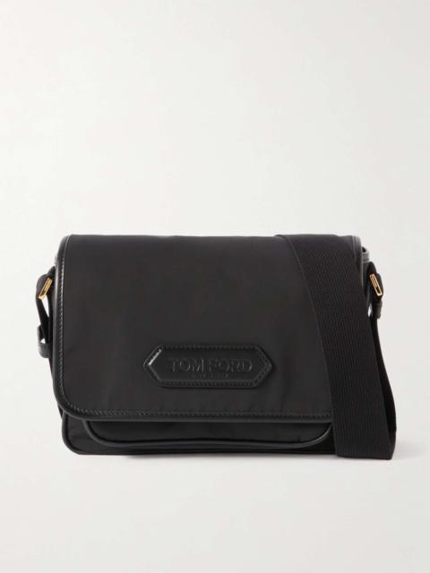 Leather-Trimmed Recycled-Nylon Messenger Bag