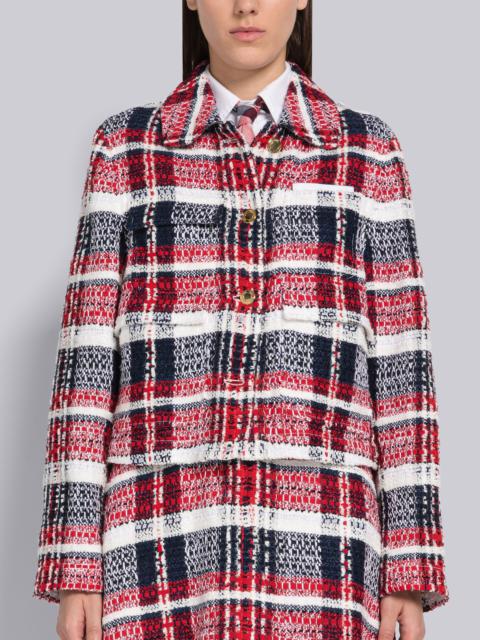 Thom Browne Madras Check Chenille Tweed Round Collar Utility Jacket
