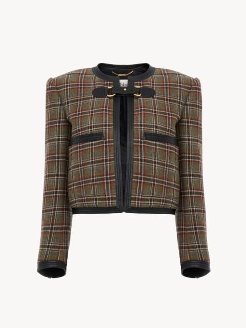 Chloé COLLARLESS CROPPED BOXY JACKET IN CHECK WOOL
