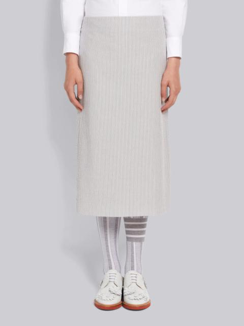 Thom Browne Medium Grey Cotton Seersucker Low Rise Mid Calf Pencil Skirt