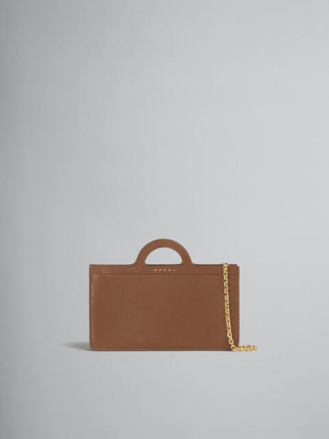 Marni BROWN LEATHER TROPICALIA LONG WALLET WITH CHAIN STRAP