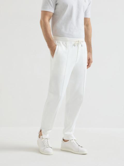 Brunello Cucinelli Techno cotton French terry trousers with Crête detail and elasticated zipper cuffs