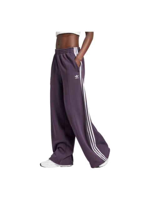 adidas (WMNS) adidas 3-Stripes Loose French Terry Wide Leg Pants 'Aurora Black' IW3177