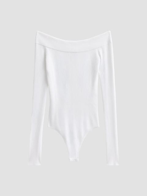Alaïa Women's Off-The-Shoulder Long-Sleeve Rib-Knit Bodysuit - Blanc