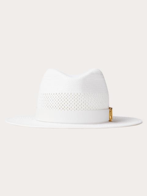 Valentino TEXTILE PAPER AND LEATHER VLOGO SIGNATURE FEDORA HAT