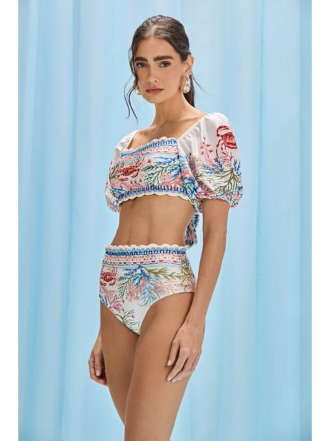 PatBO SEAWEED EMBROIDERED HIGH WAIST BIKINI BOTTOM